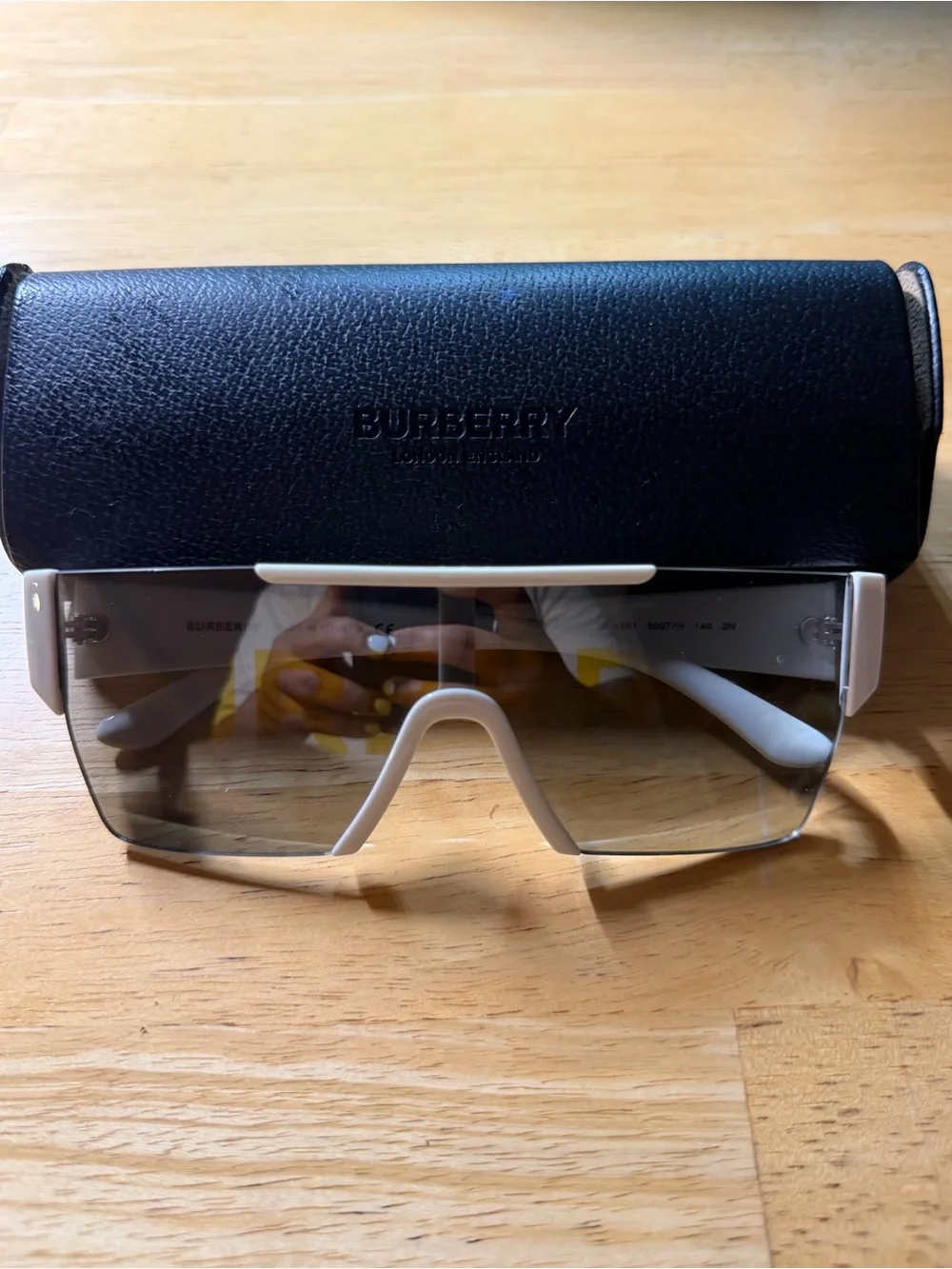Burberry White Shield Sunglasses with Gradient Smoke Lenses